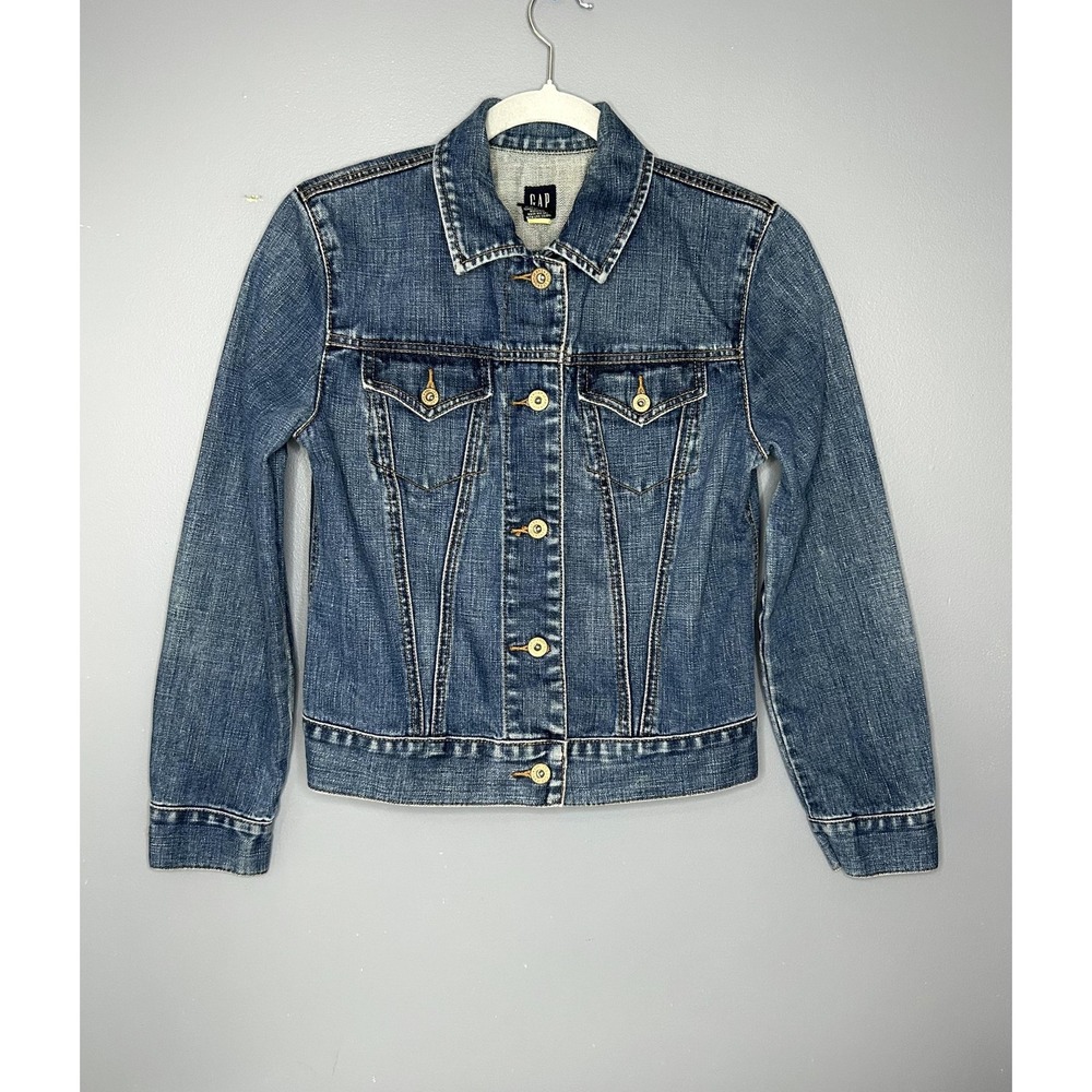 GAP Jean Jacket Womens Small Blue Denim Trucker Button Front 100% Cotton Classic